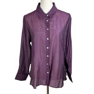 Bailey 44 NWT Wine Rhinestone Embellishment Long Sleeve Button Up Sheer Blouse